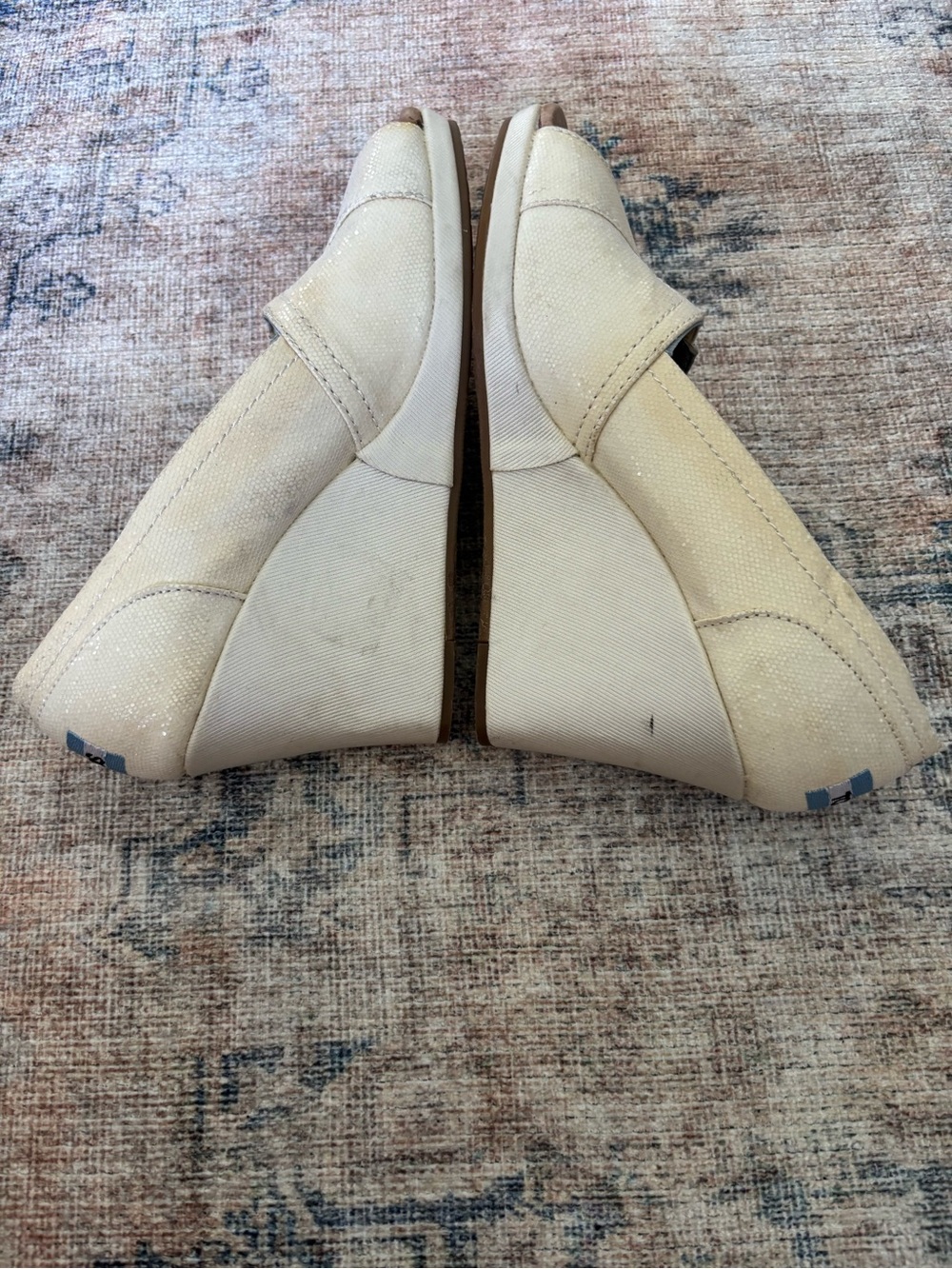 TOMS Women's Cream Glitter Peep-Toe Wedge Shoes - Picture 11 of 16